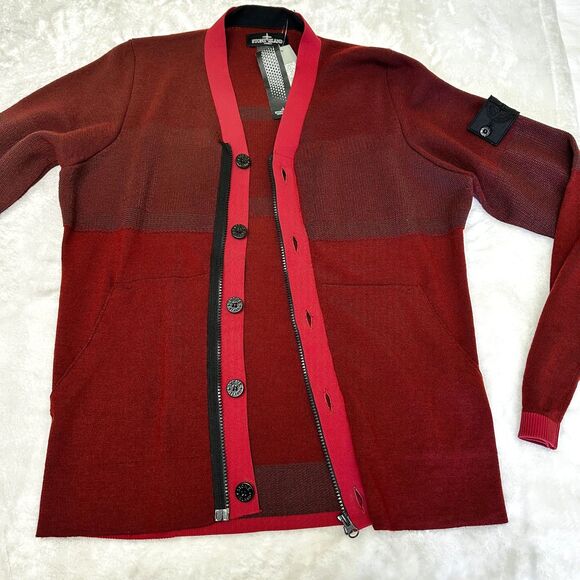 Stone Island Shadow Project Men's Knit Zip-Up Dark Red Wool Blend Cardigan Sz M - Picture 14 of 16
